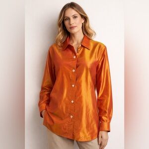 Real Clothes Saks Fifth Avenue FOMO 100% Silk Iridescent Orange  Blouse M